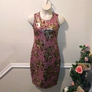 3/$18 Olivia Matthews Sexy Mauve & Gold Floral Print Bodycon Sheath Dress